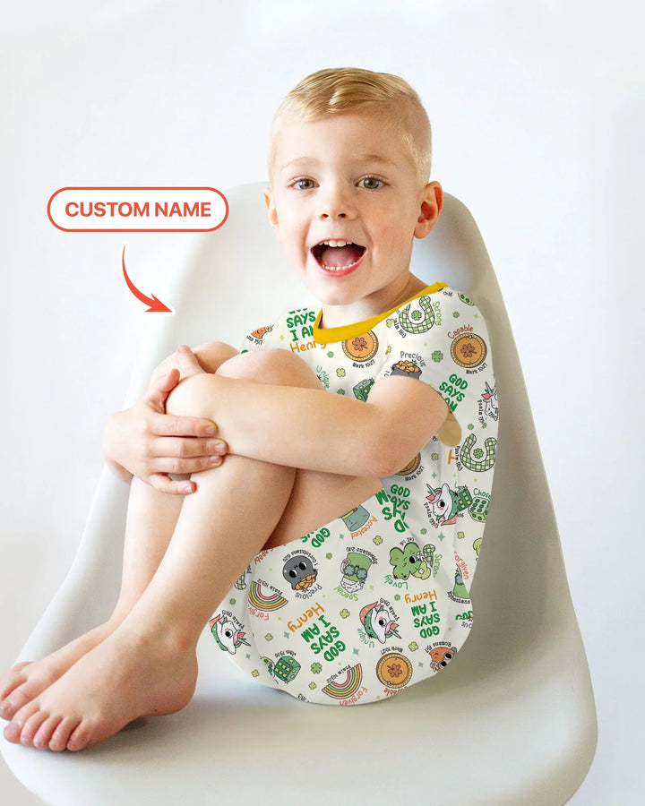 Personalized God Says I Am St. Patrick's Day Family Matching Bamboo Two Piece Short Sleeve Shorts Pajama Set