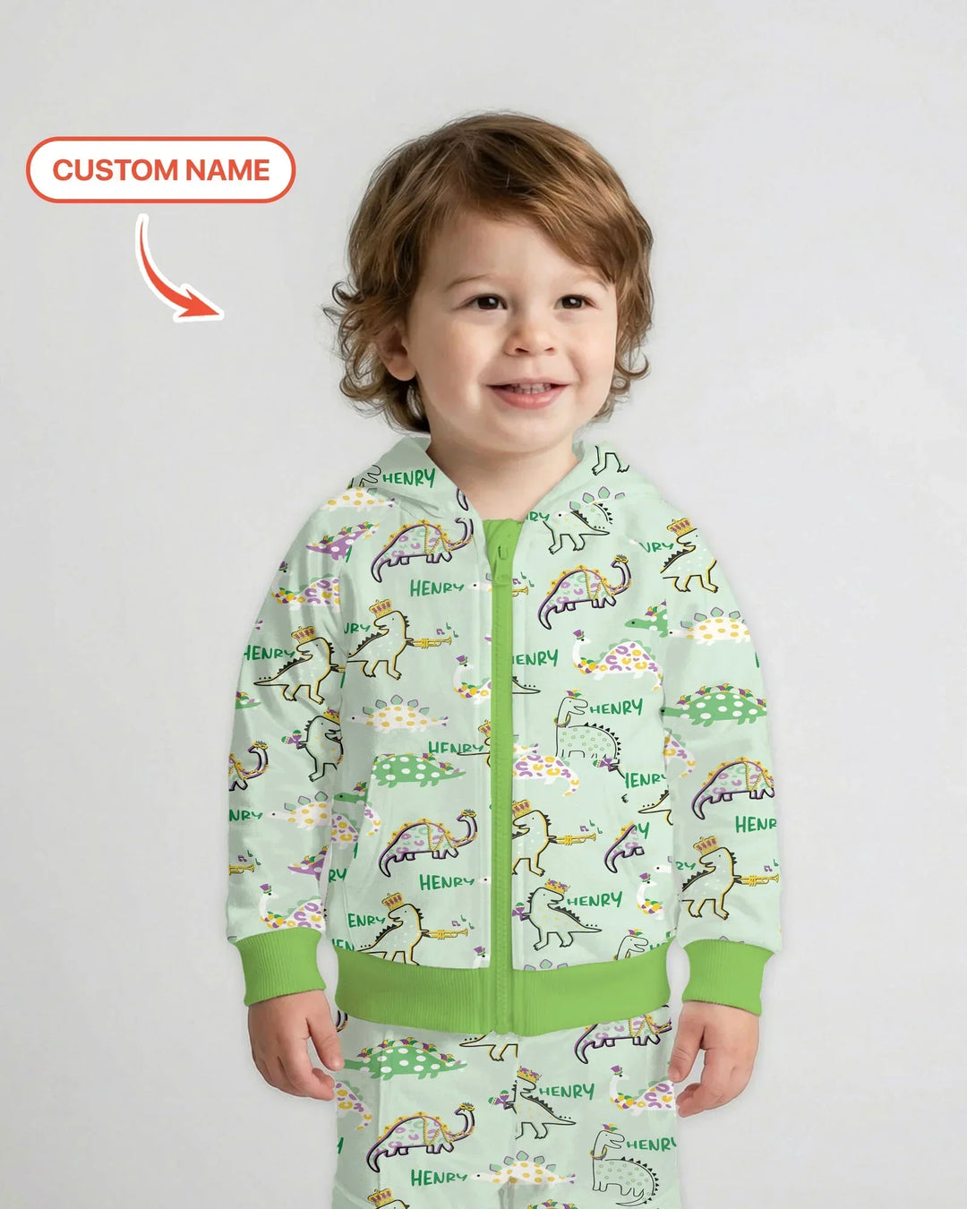 Custom Name Mardi Gras Saurus Bamboo Zip Hoodie