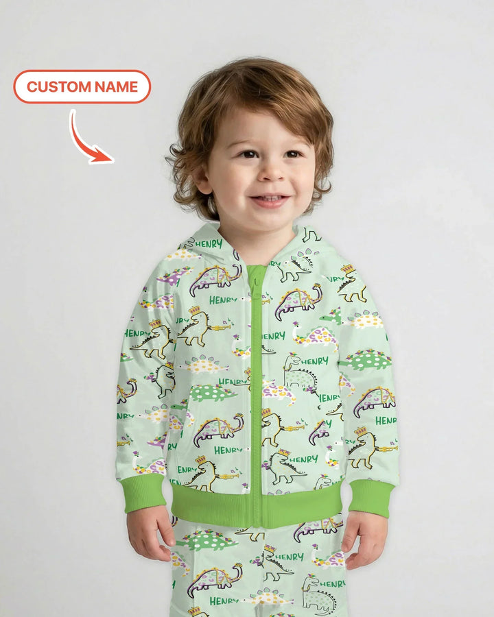 Custom Name Mardi Gras Saurus Bamboo Zip Hoodie