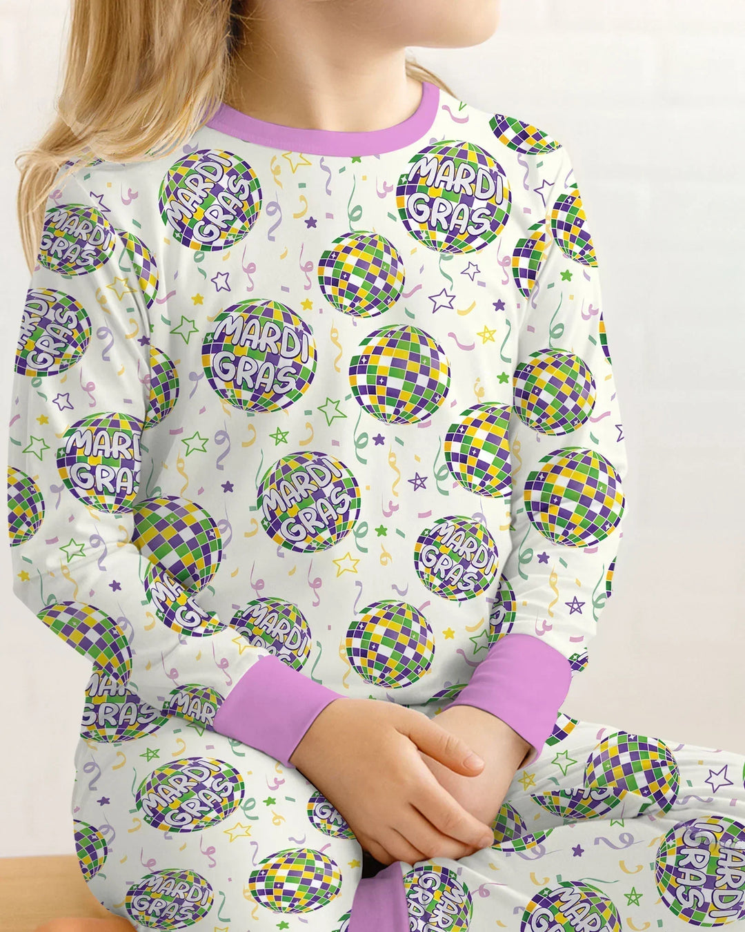 Mardi Gras Disco Ball Bamboo Two Piece Long Sleeve Pajama Set