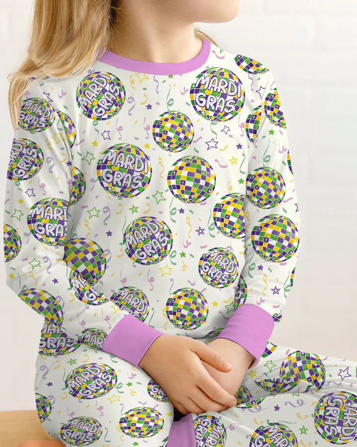 Mardi Gras Disco Ball Bamboo Two Piece Long Sleeve Pajama Set