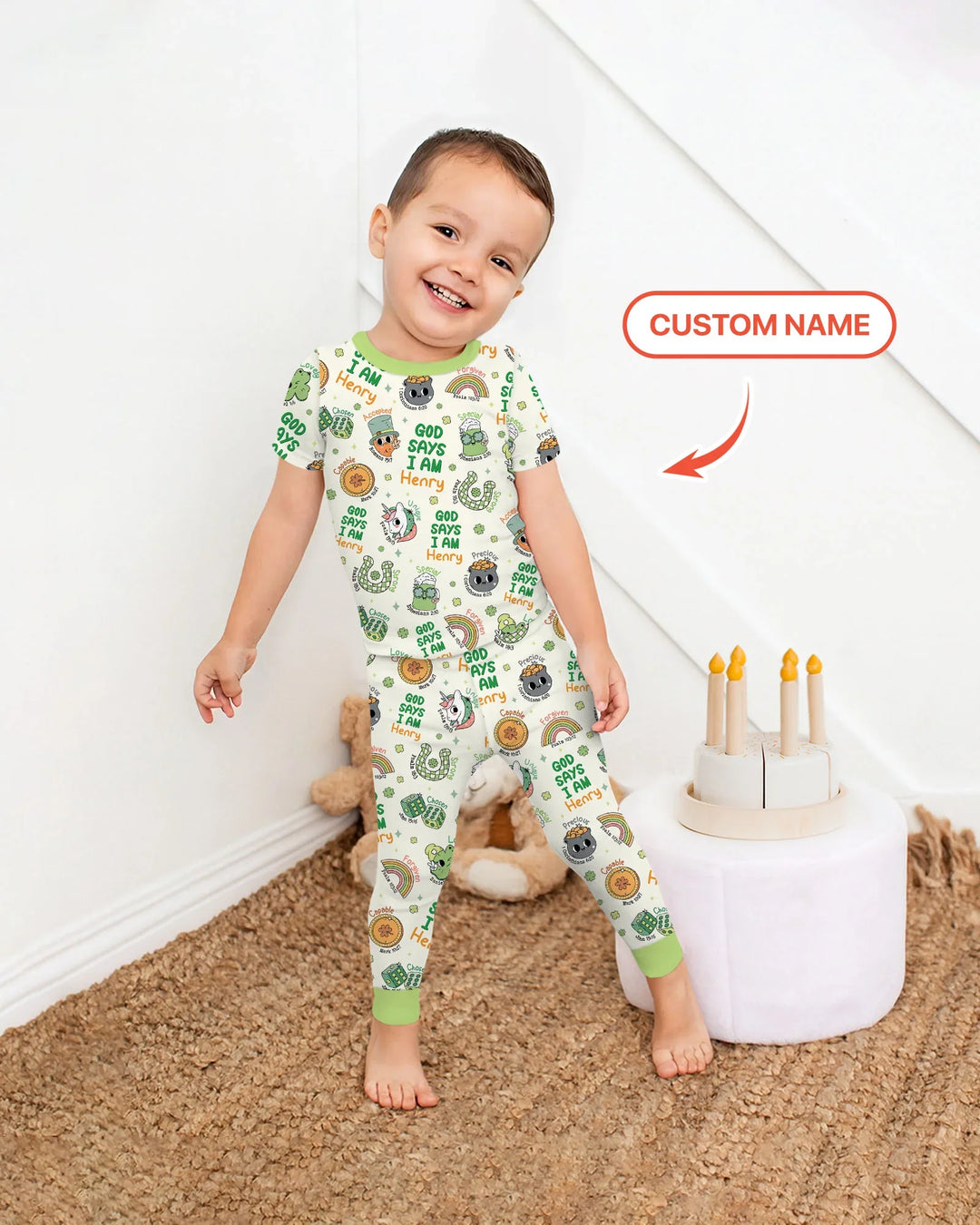Personalized God Says I Am St. Patrick's Day Family Matching Bamboo Two Piece Short Sleeve Pajama Set