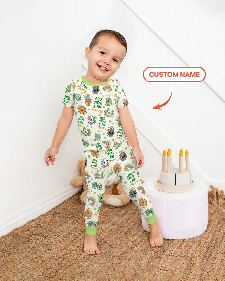 Personalized God Says I Am St. Patrick's Day Family Matching Bamboo Two Piece Short Sleeve Pajama Set