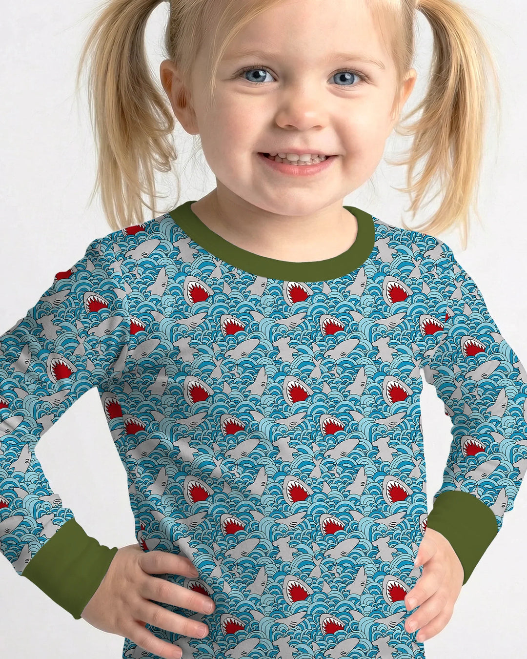 Shark Wave Rush Bamboo Two Piece Long Sleeve Pajama Set