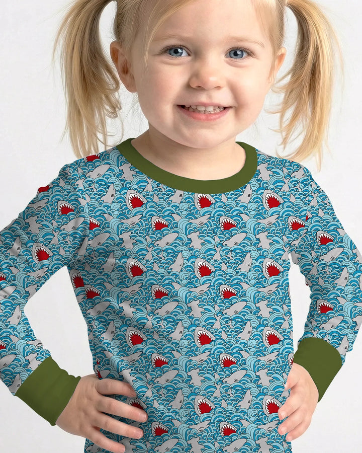 Shark Wave Rush Bamboo Two Piece Long Sleeve Pajama Set
