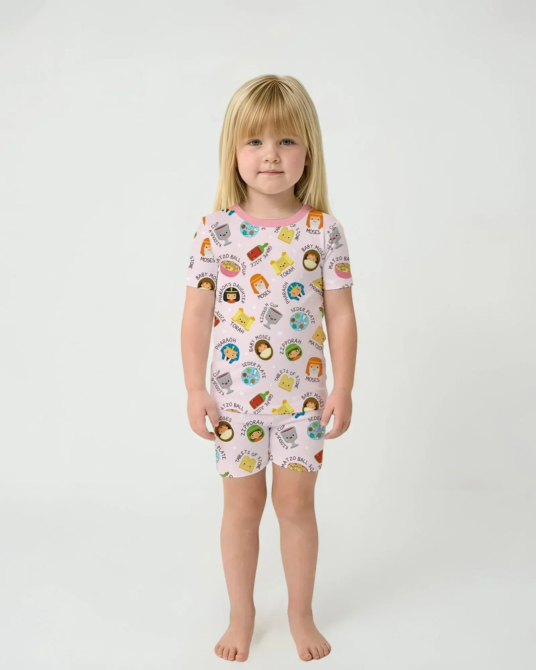 Cute Passover Characters Bamboo Two Piece Short Sleeve Shorts Pajama Set