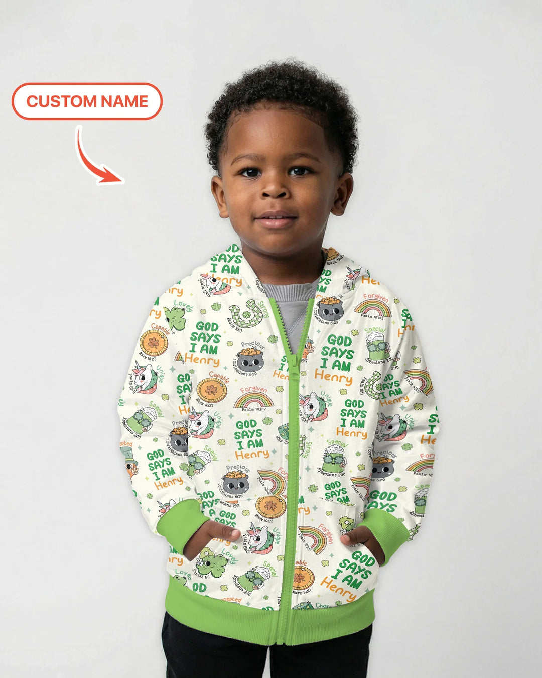 Personalized God Says I Am St. Patrick's Day Family Matching Bamboo Zip Hoodie