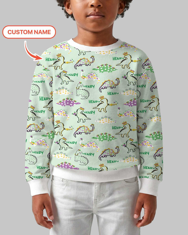 Custom Name Mardi Gras Saurus Bamboo Crewneck Sweatshirt