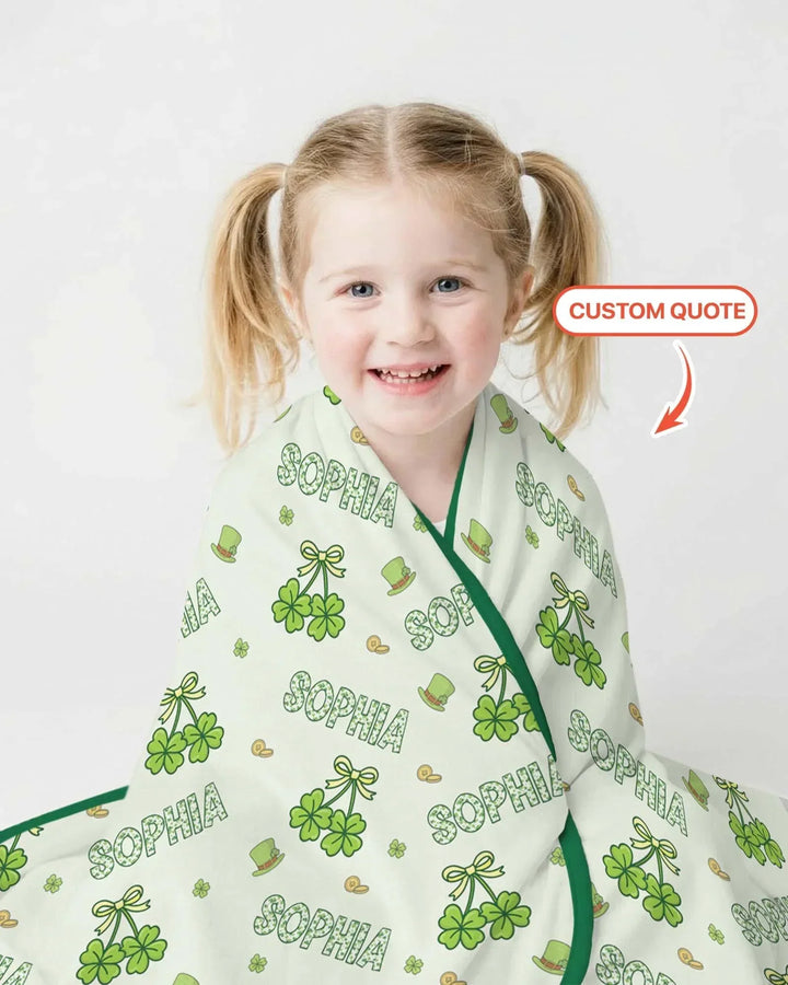 Custom Name Lucky Little Shamrock Bamboo Blanket