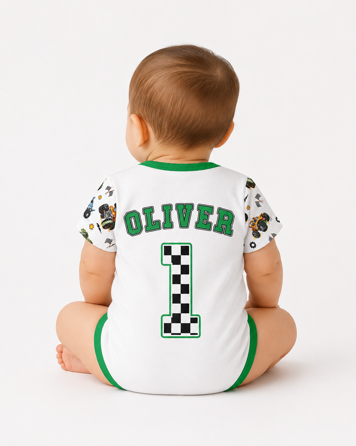 Personalized Monster Truck Birthday Bamboo Bodysuit