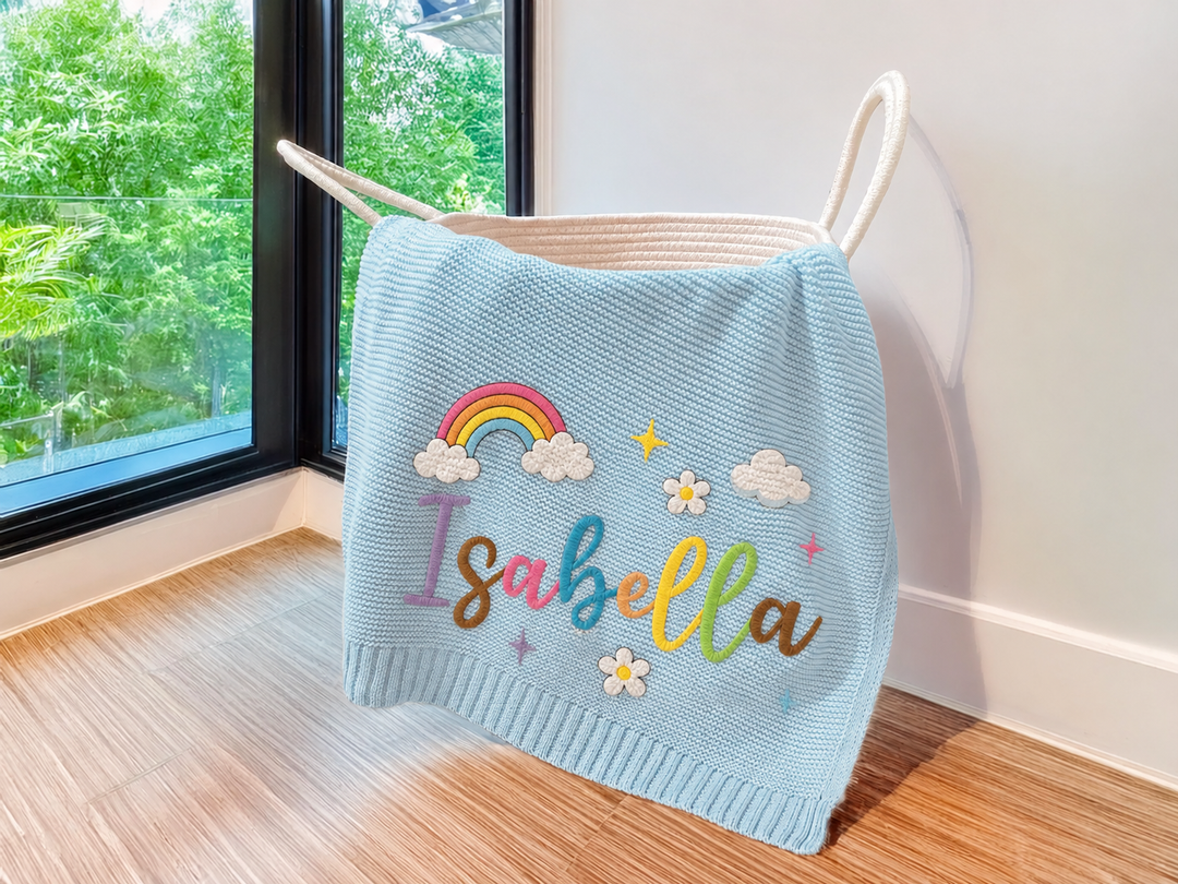 Blue Cloudy Embroidered Baby Cotton Blanket