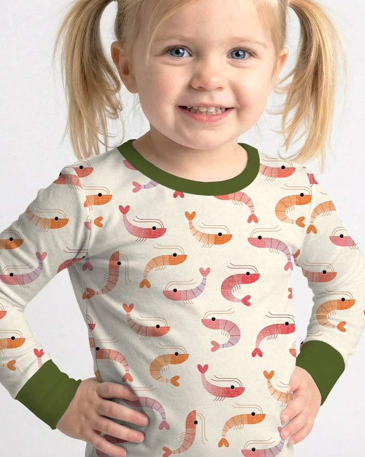 Sweet Shrimp Parade  Bamboo Two Piece Long Sleeve Pajama Set