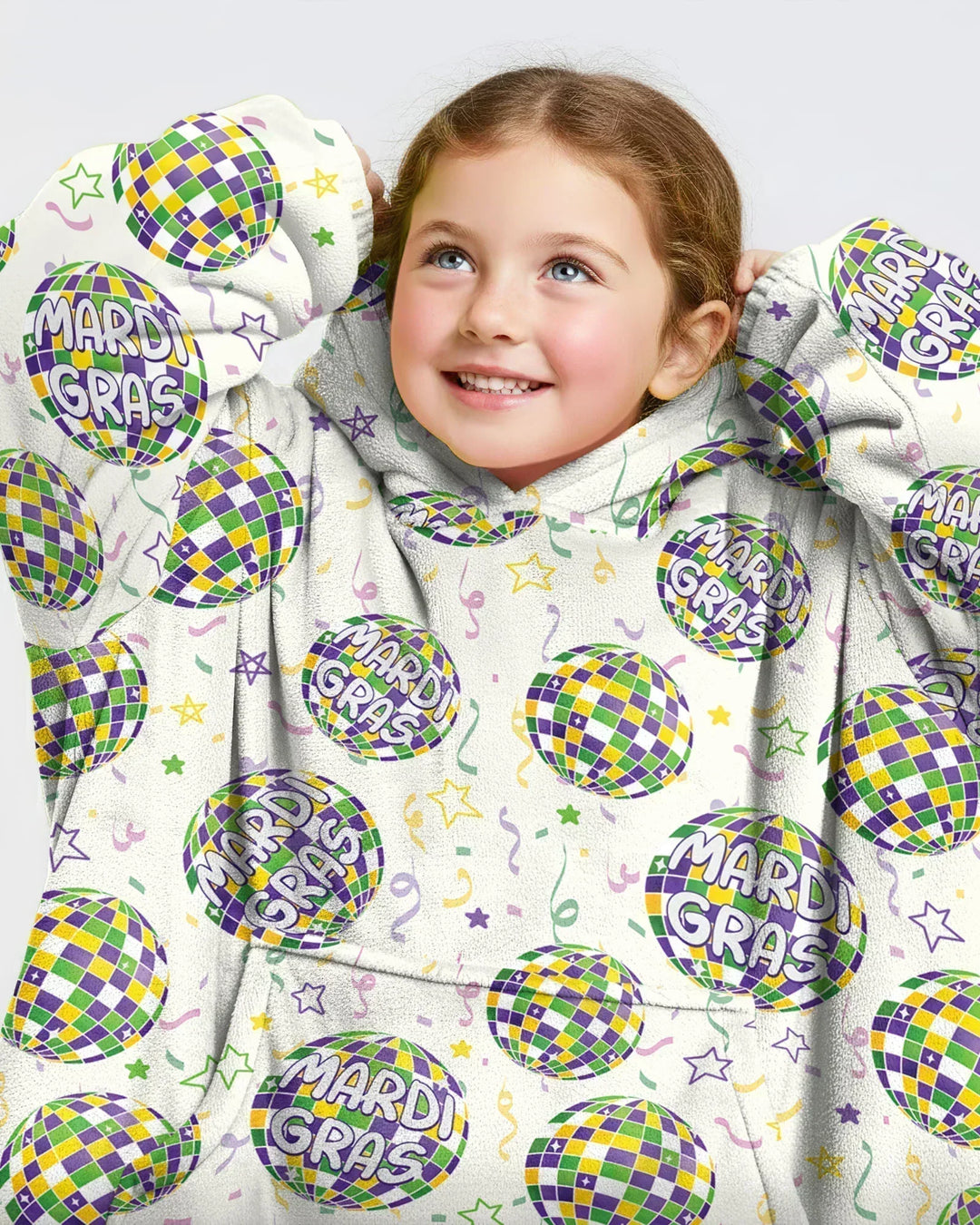 Mardi Gras Disco Ball Wearable Bamboo Blanket Hoodie