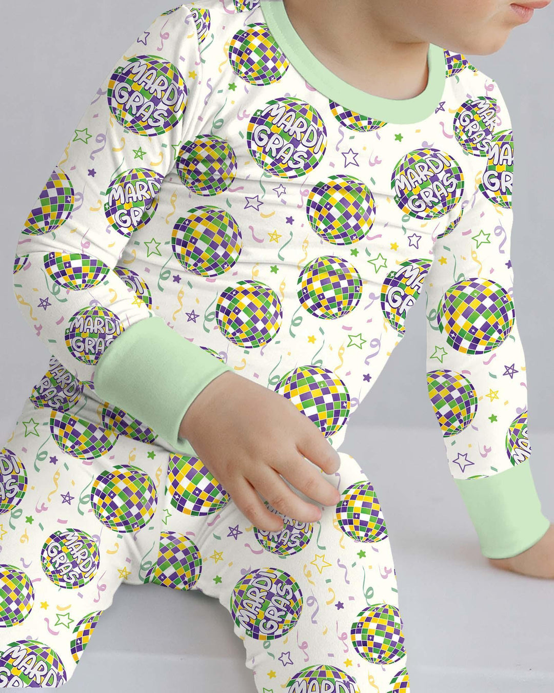 Mardi Gras Disco Ball Bamboo Two Piece Long Sleeve Pajama Set