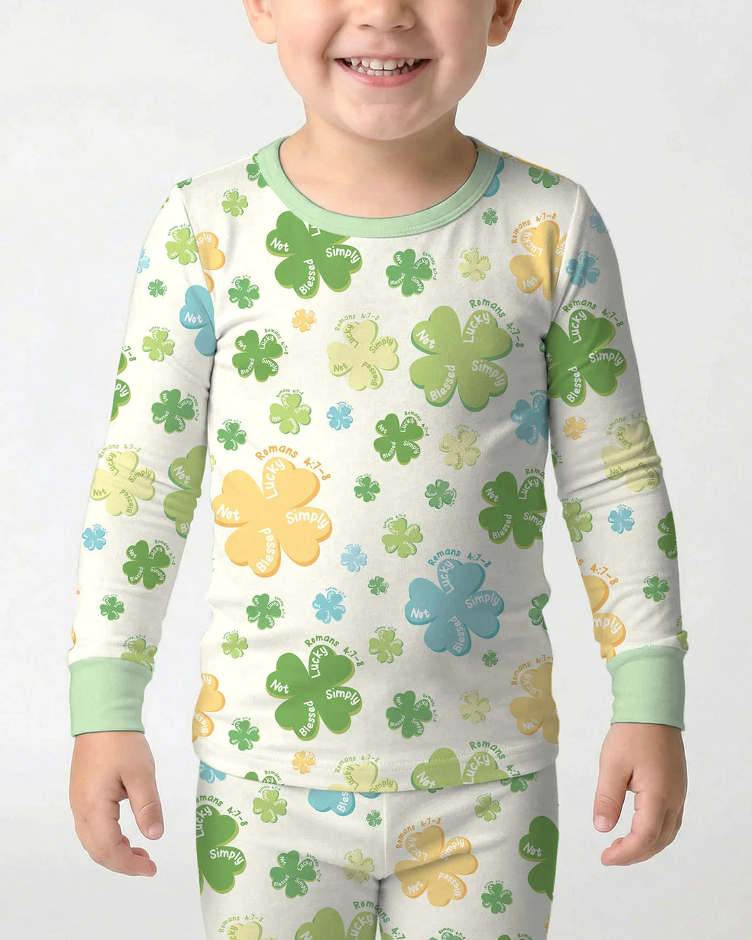 Shamrocks Print St. Patrick's Day Bamboo Two Piece Long Sleeve Pajama Set