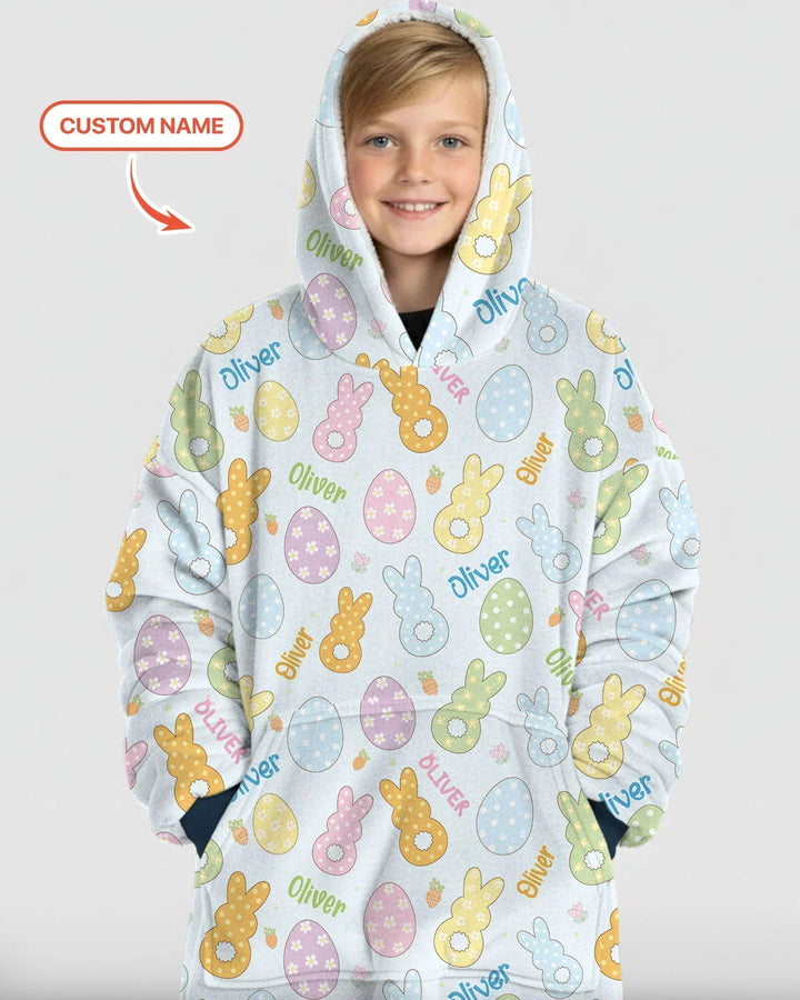 Custom Name Spring Pastel Easter Bamboo Blanket Hoodie