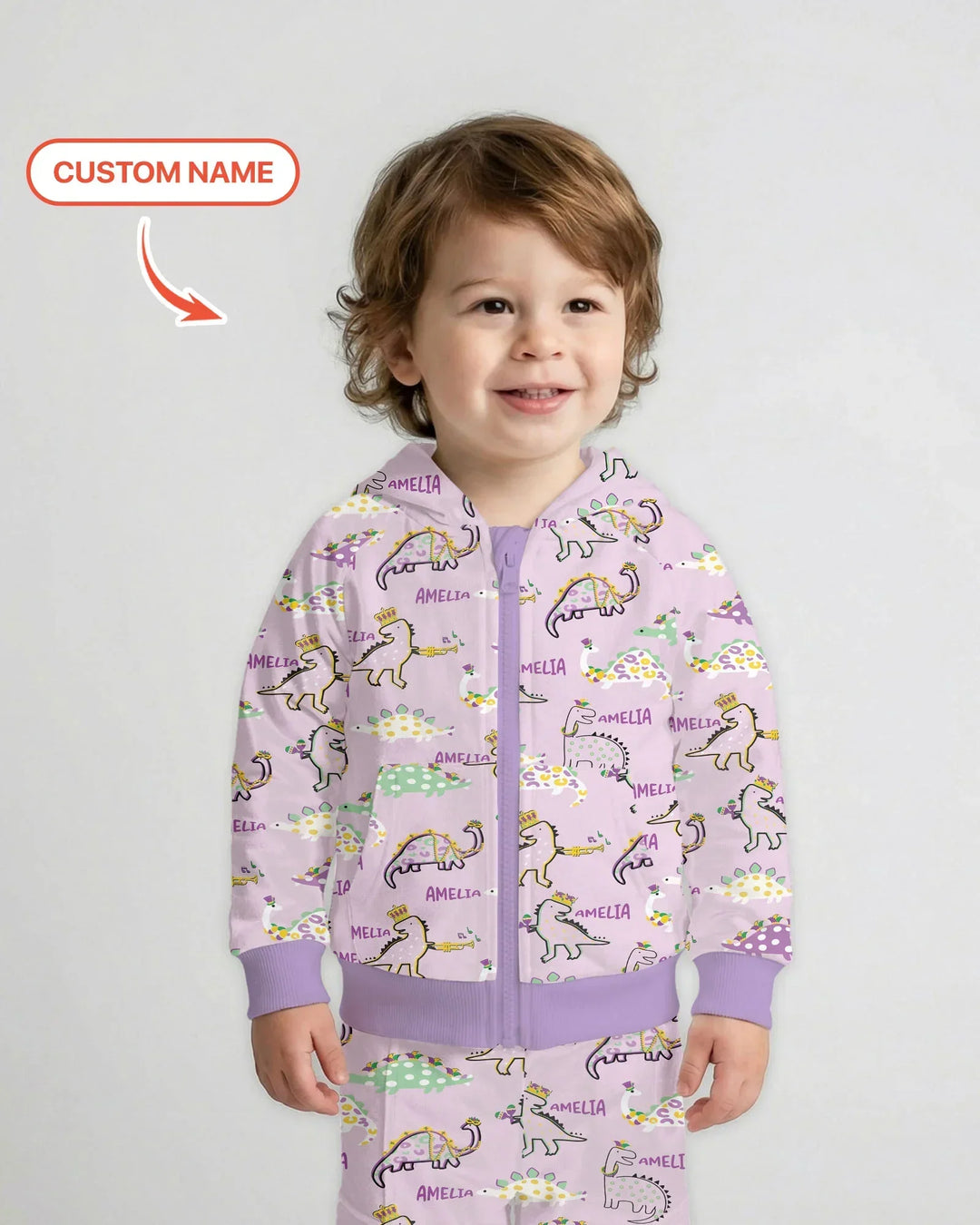 Custom Name Mardi Gras Saurus Bamboo Zip Hoodie