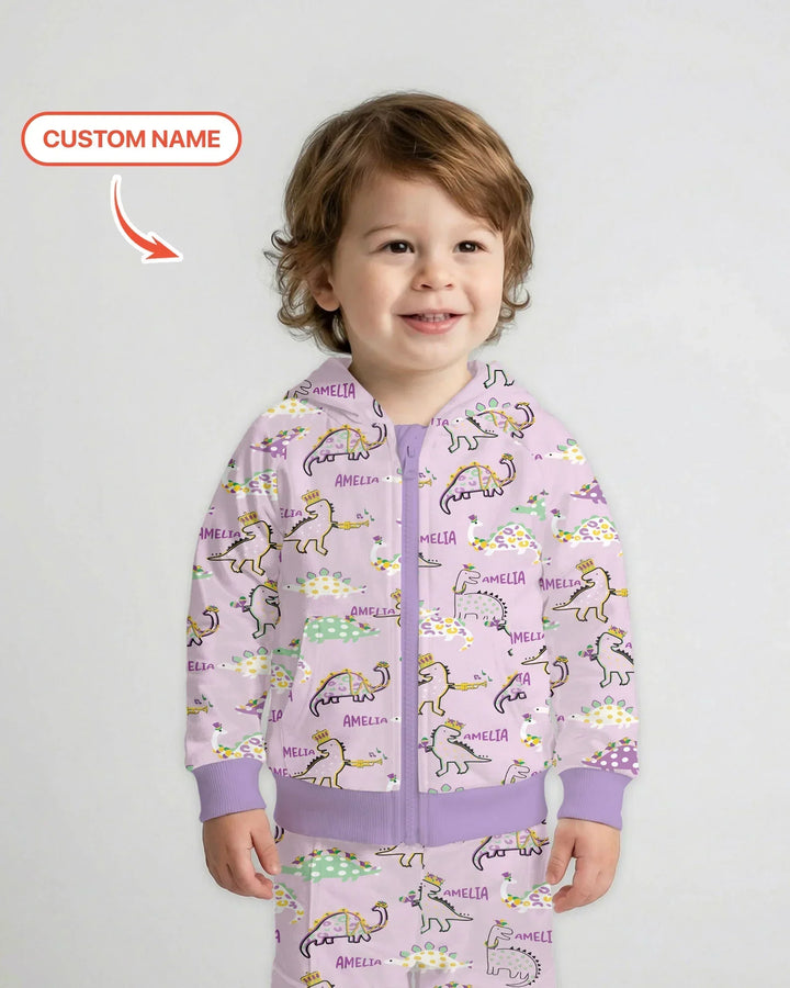 Custom Name Mardi Gras Saurus Bamboo Zip Hoodie