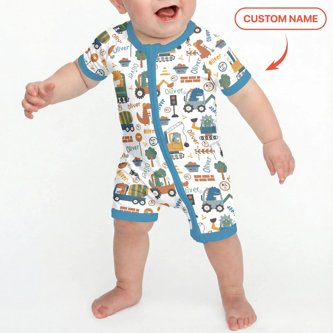 Custom Name Dino Diggers Bamboo Shorty Zippy