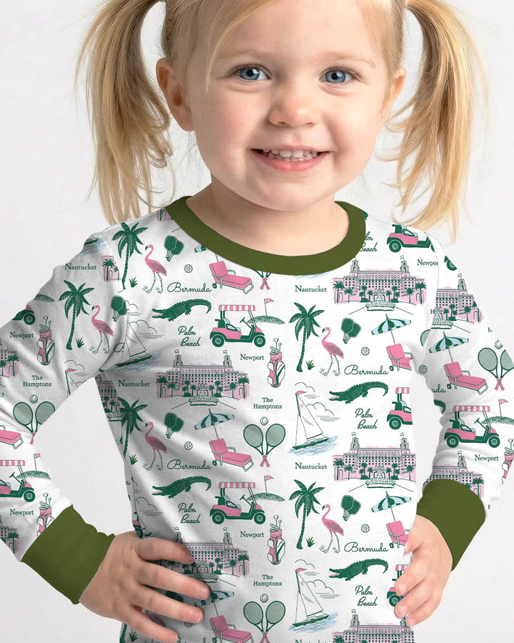 Preppy Palm Getaway Bamboo Two Piece Long Sleeve Pajama Set