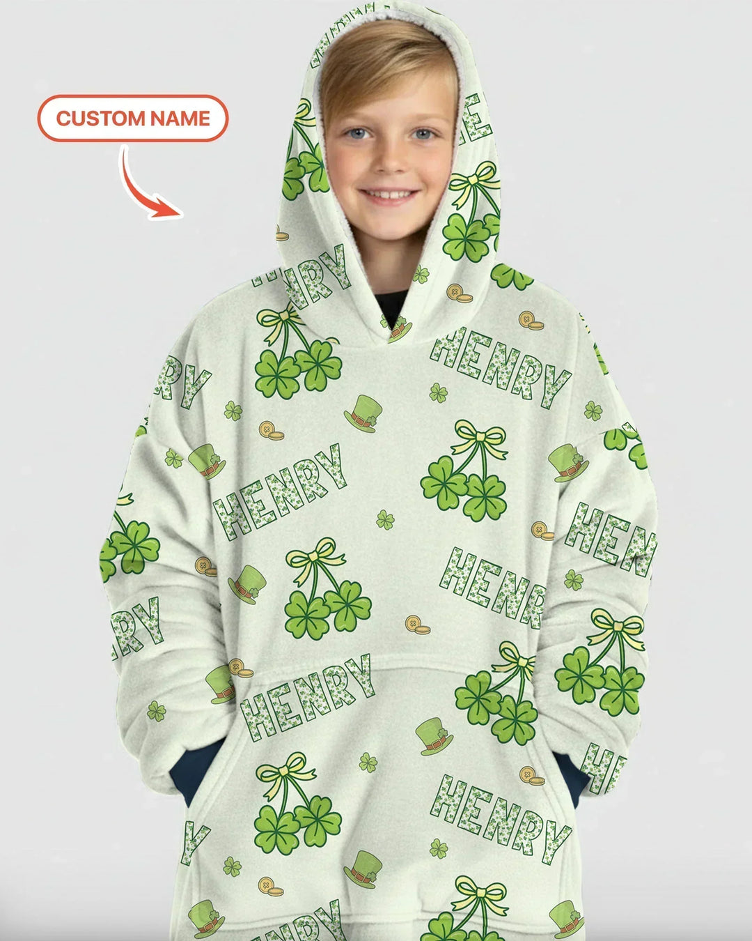 Custom Name Lucky Little Shamrock Bamboo Blanket Hoodie