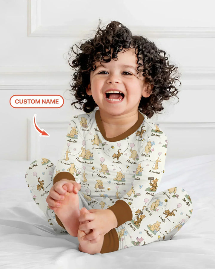 Once Upon A Bear Custom Name Bamboo Two Piece Long Sleeve Pajama Set