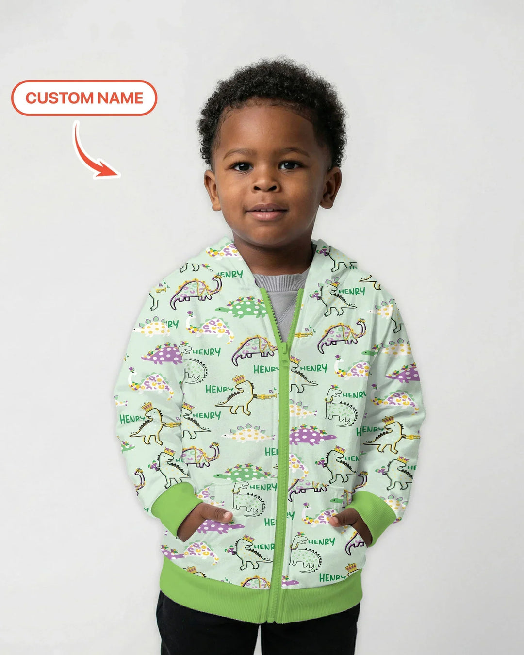 Custom Name Mardi Gras Saurus Bamboo Zip Hoodie
