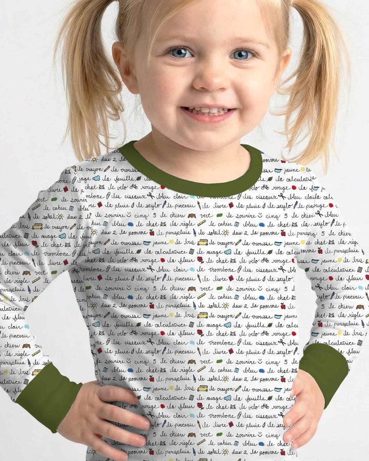 French Classroom Notes Bamboo Two Piece Long Sleeve Pajama Set