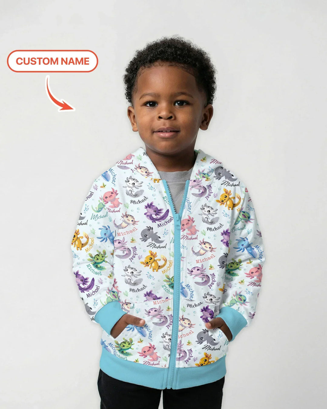 I Love You Axolotl Custom Name Bamboo Zip Hoodie