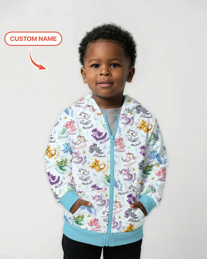 I Love You Axolotl Custom Name Bamboo Zip Hoodie