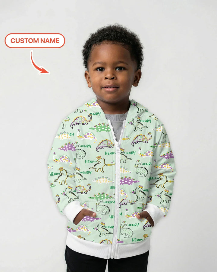 Custom Name Mardi Gras Saurus Bamboo Zip Hoodie