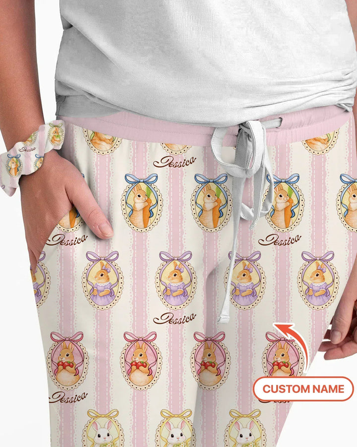 Custom Name Vintage Easter Bunny Bamboo Women Pajama Set