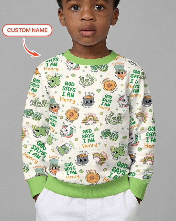 Personalized God Says I Am St. Patrick's Day Family Matching Bamboo Crewneck Sweatshirt