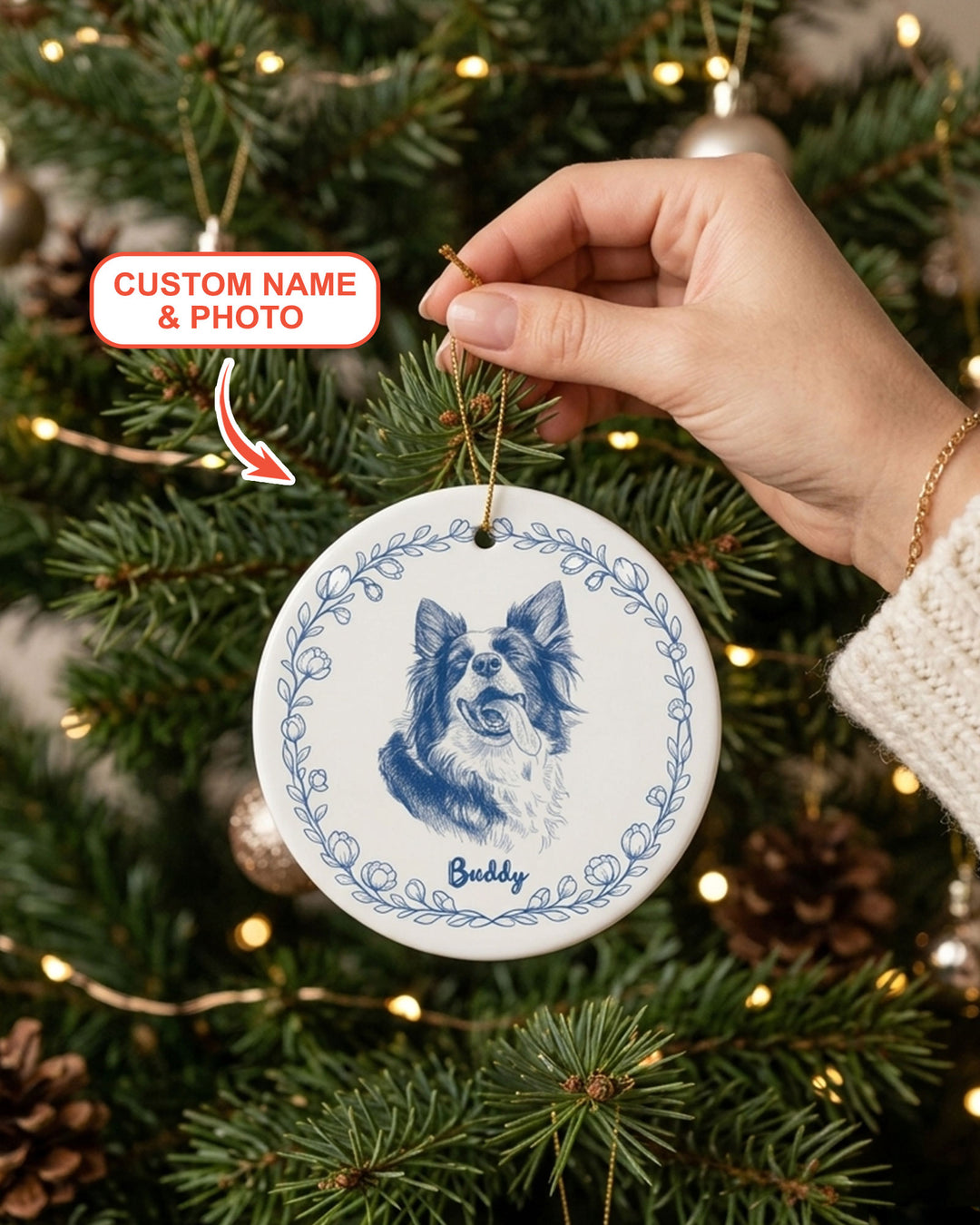 Custom Pet Photo Chinoiserie Ceramic Ornament