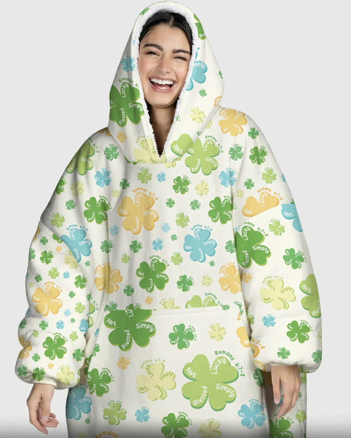 Shamrocks Print St. Patrick's Day Wearable Bamboo Blanket Hoodie