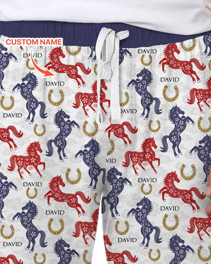 Custom Name Chinoiserie Horses Bamboo Men's Pajama Set
