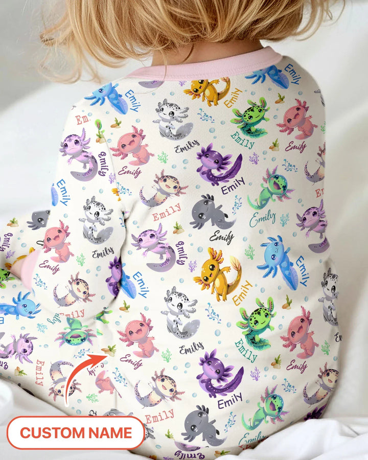 I Love You Axolotl Custom Name Bamboo Two Piece Long Sleeve Pajama Set