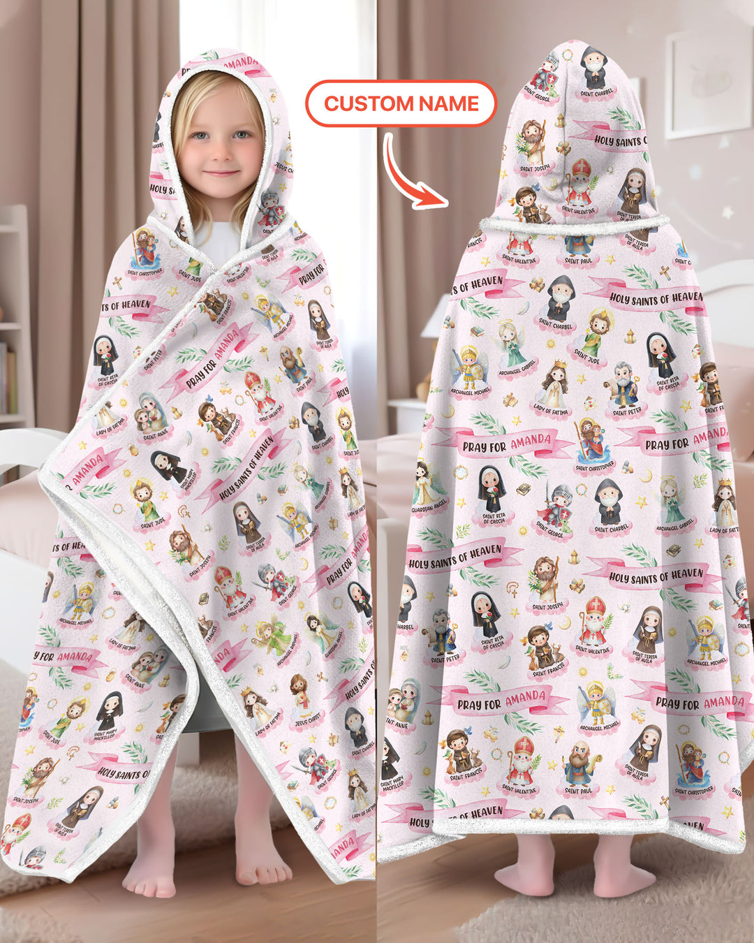 Holy Saints of Heaven Custom Name Bamboo Wearable Hooded Blanket