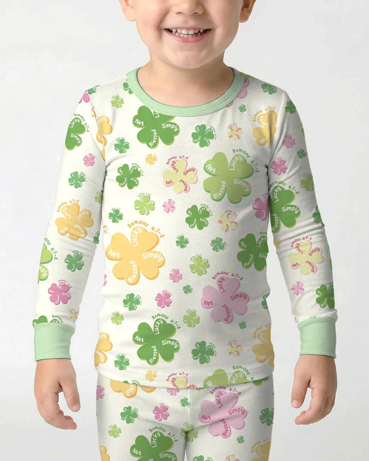 Shamrocks Print St. Patrick's Day Bamboo Two Piece Long Sleeve Pajama Set