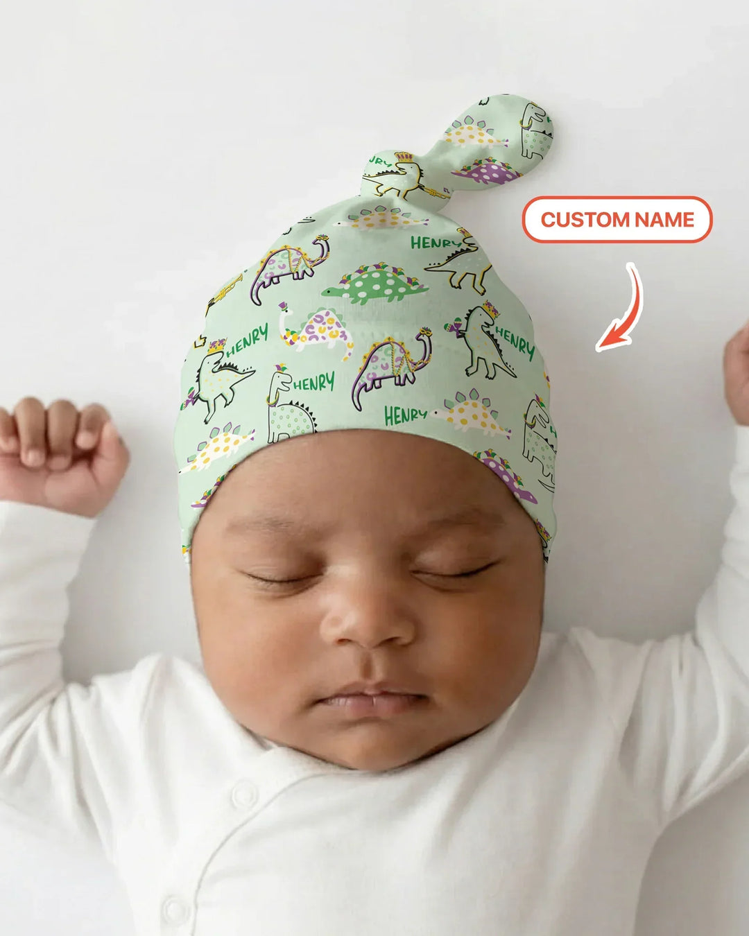 Custom Name Mardi Gras Saurus Bamboo Knotted Hat