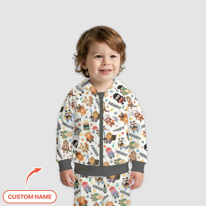 Blocky Buddy Squad Custom Name Bamboo Zip Hoodie