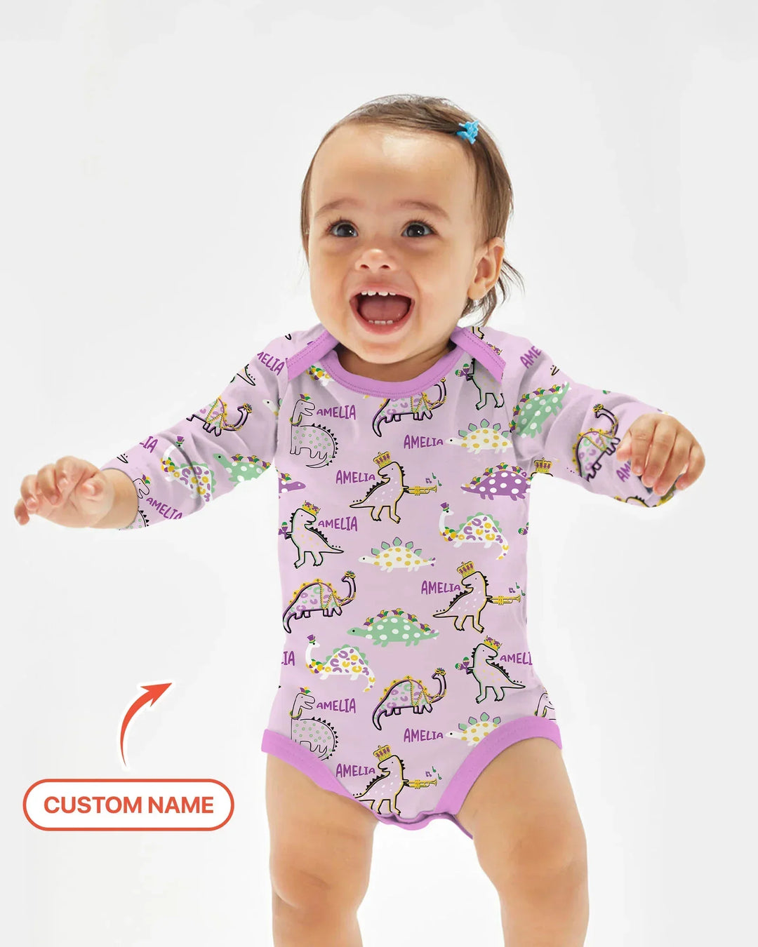 Custom Name Mardi Gras Saurus Buddy Bamboo Bodysuit