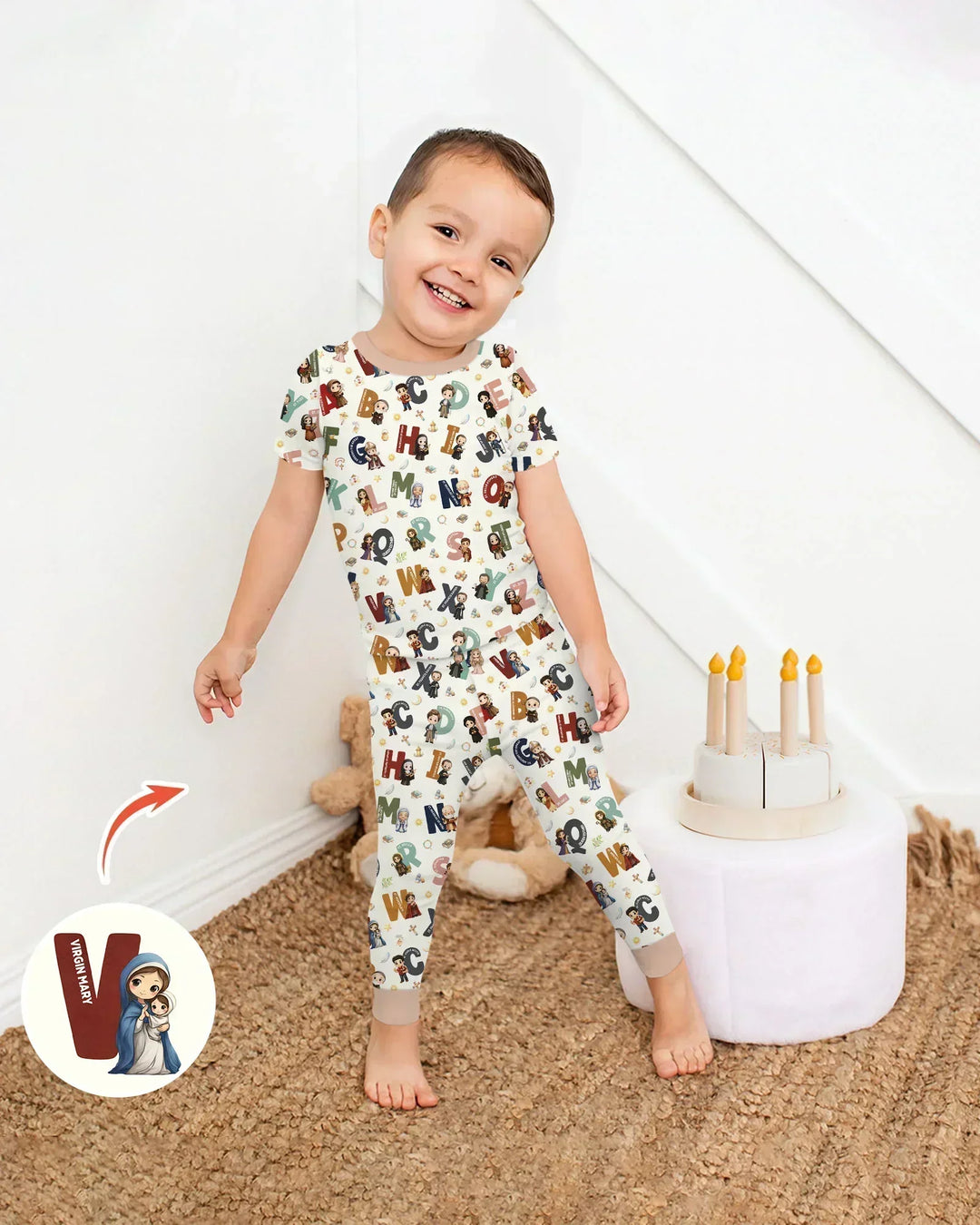 Catholic Saint ABCs Bamboo Two Piece Short Sleeve Pajama Set