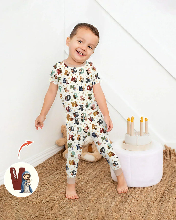 Catholic Saint ABCs Bamboo Two Piece Short Sleeve Pajama Set