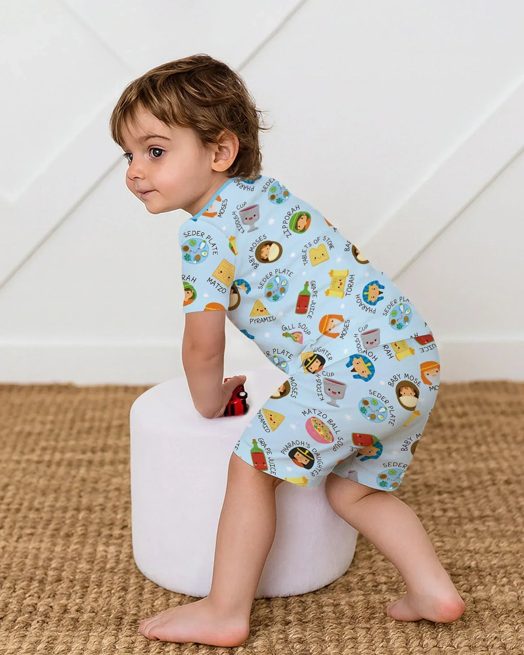 Cute Passover Characters Bamboo Two Piece Short Sleeve Shorts Pajama Set