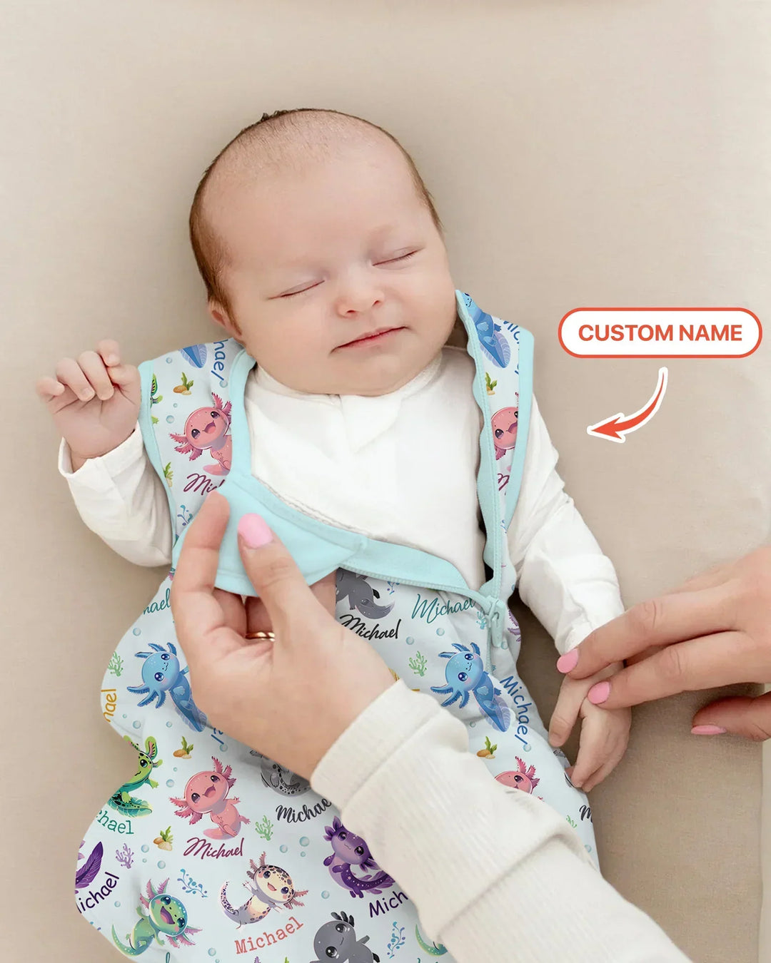 I Love You Axolotl Custom Name Bamboo Sleep Bag