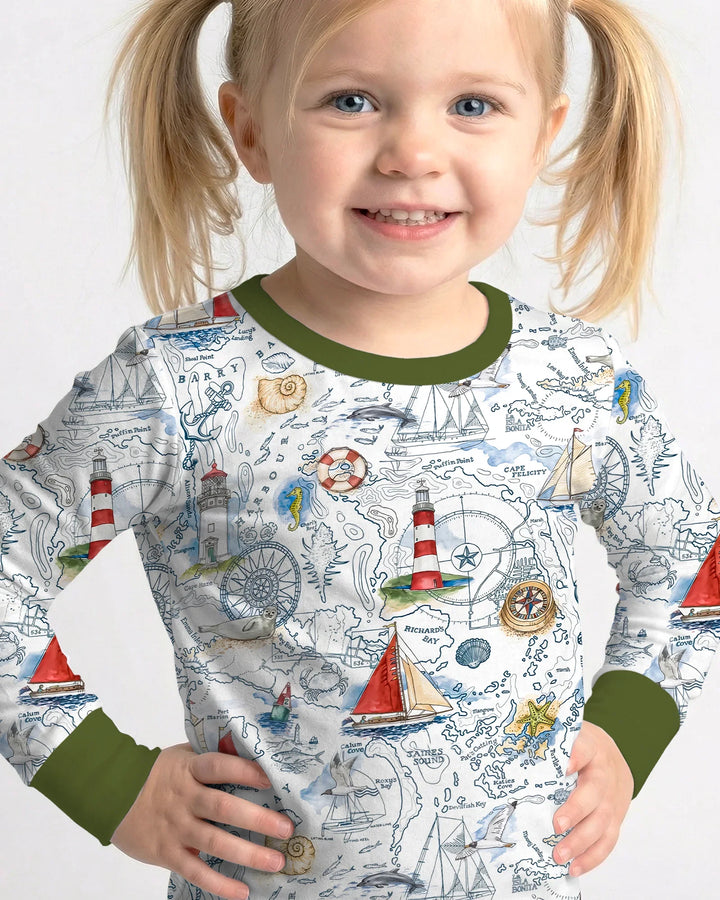 Seaside Adventure Map Bamboo Two Piece Long Sleeve Pajama Set