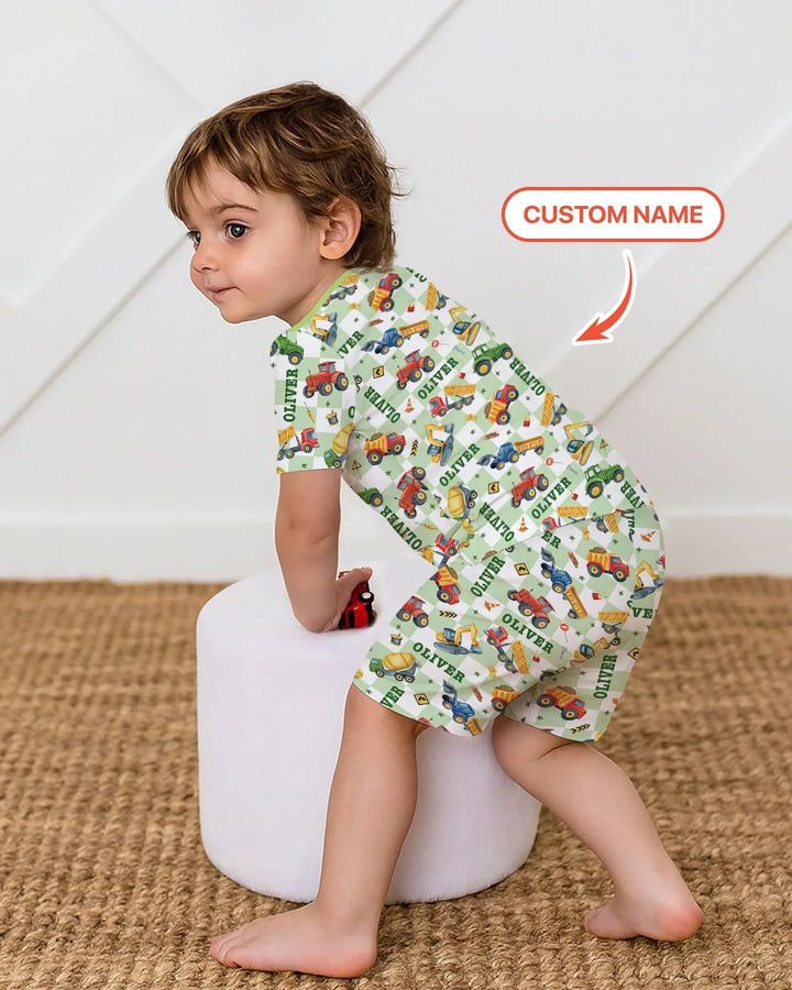 Under Construction Custom Name Bamboo Two Piece Short Sleeve Shorts Pajama Set
