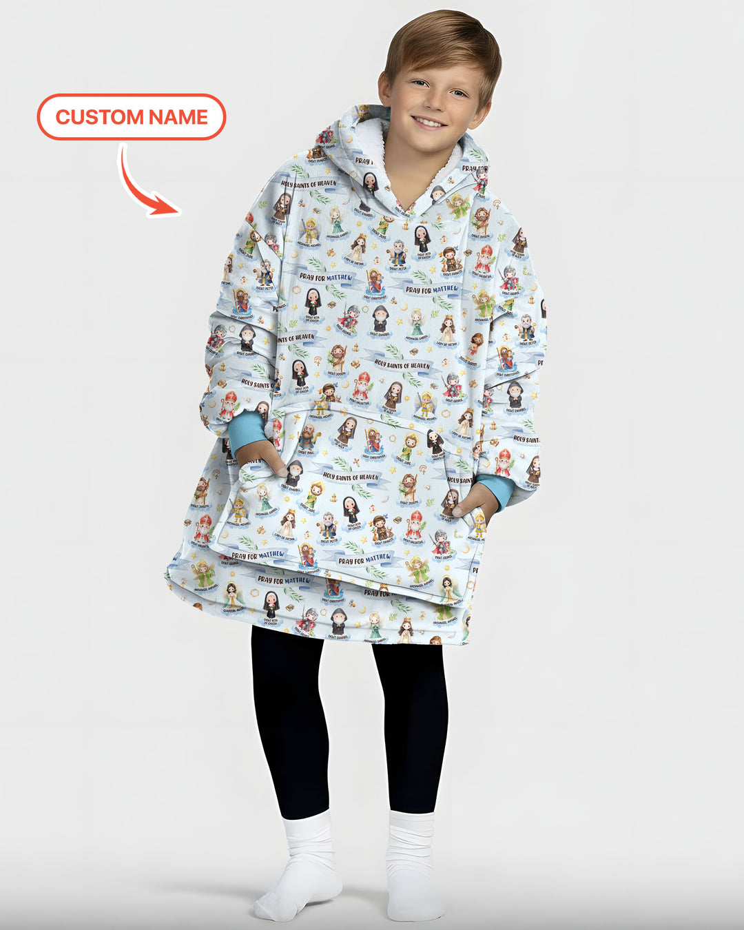 Holy Saints of Heaven Custom Name Bamboo Blanket Hoodie