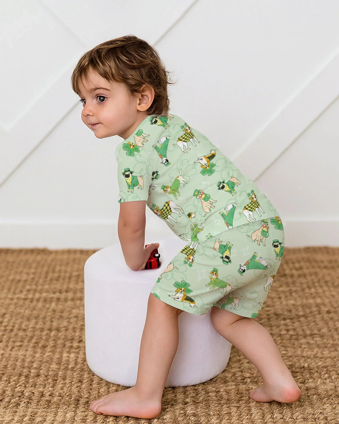 St. Patrick's Day Puppies Bamboo Two Piece Short Sleeve Shorts Pajama Set